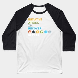 Gloomhaven Initiative, Attack, XP, Recover, Repeat Board Game Graphic - Tabletop Gaming Baseball T-Shirt